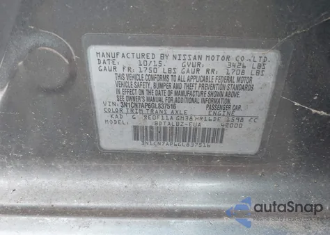 2016 Nissan Versa 1.6 Sv z USA, uszkodzony, nr VIN 3N1CN7AP6GL837516